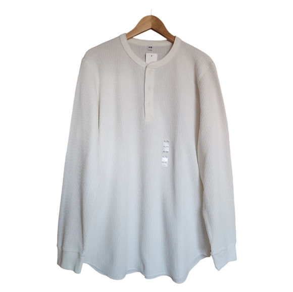 UNIQLO WAFFLE HENLEY NECK LONG SLEEVED T-SHIRT - Picture 7 of 12
